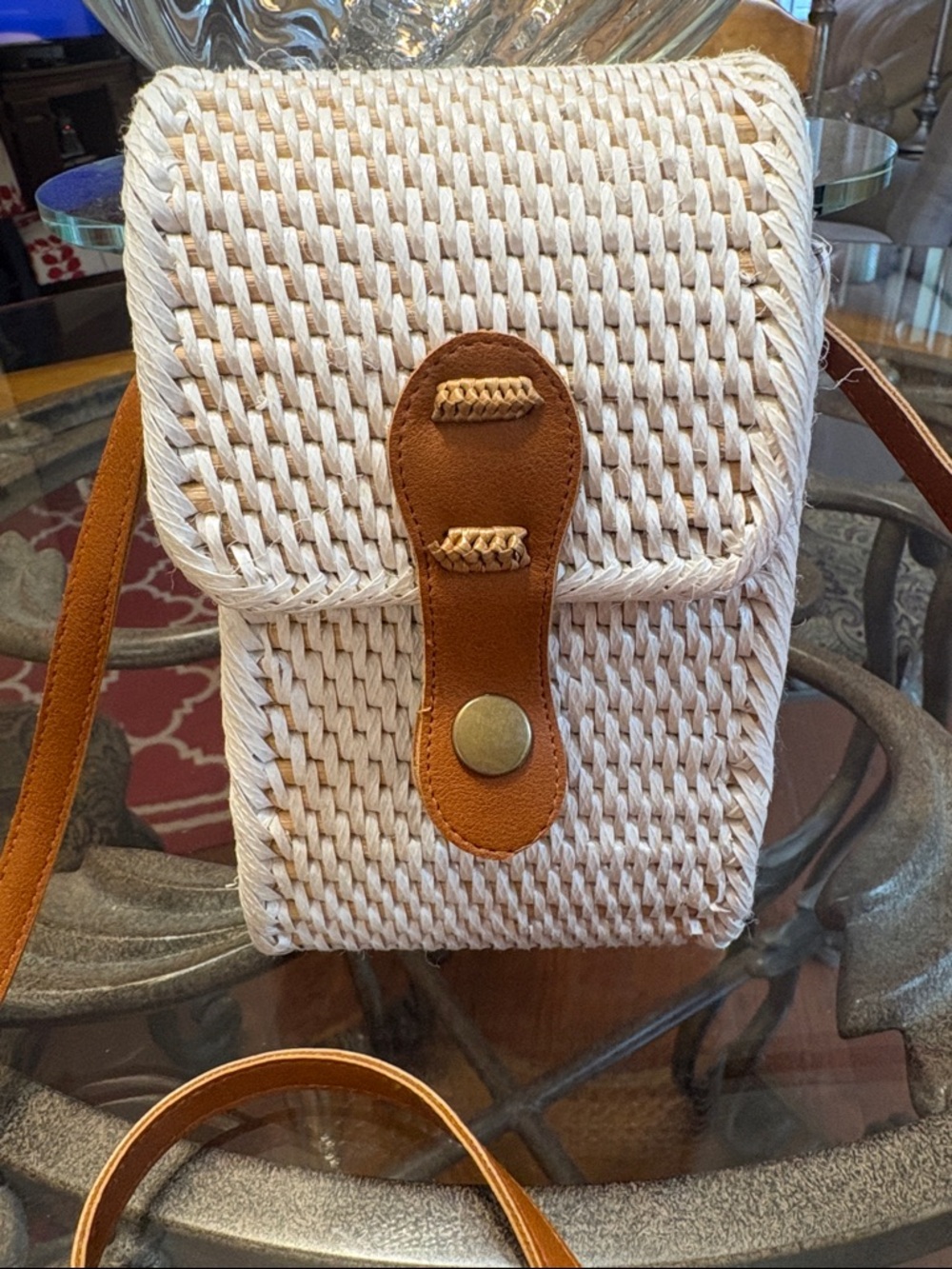100% Rattan Crossbody /Polyester interior
